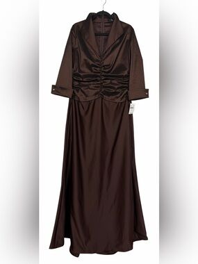 Tadashi Collection Brown Long Formal Maxi Gown Dress Ruched NWT Size 14